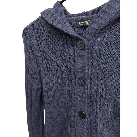 Faded Glory Blue Cable Knit Button Up Cardigan With Hood SZ XL - Picture 4 of 8
